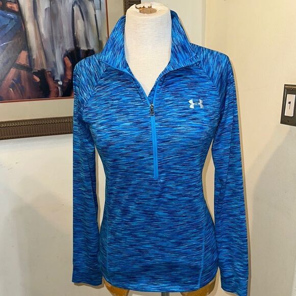 Under Armour Blue Fitted Long Sleeve Zippered Sweatshirt Size Small - Picture 3 of 11